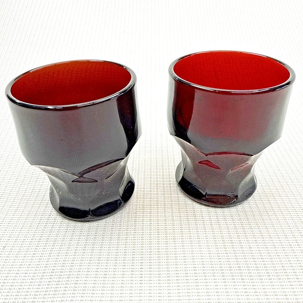Vintage Ruby Red Georgian Honeycomb Glasses Set of 2 Juice Tumbler Glasses